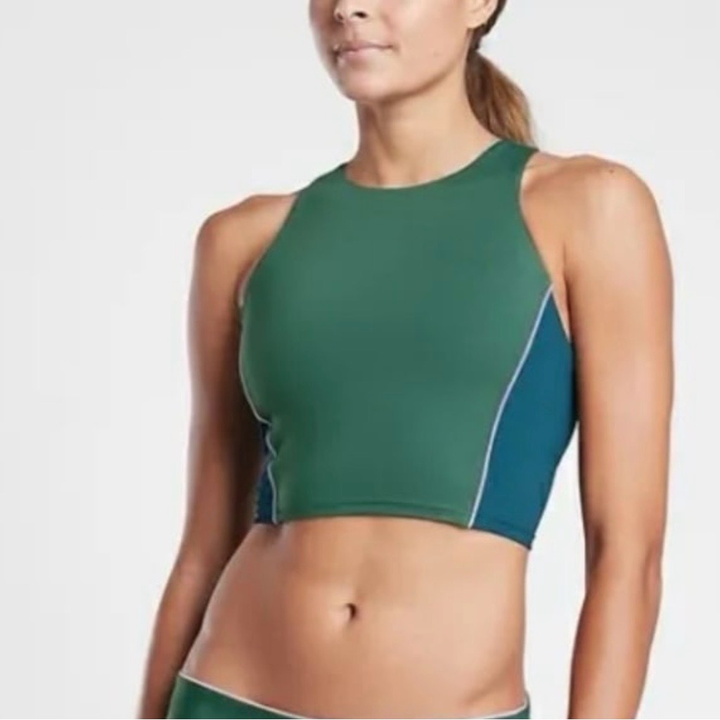 Athleta Nwt Amazon Green A-C Colorblock Crop Bikini Top Size Xs